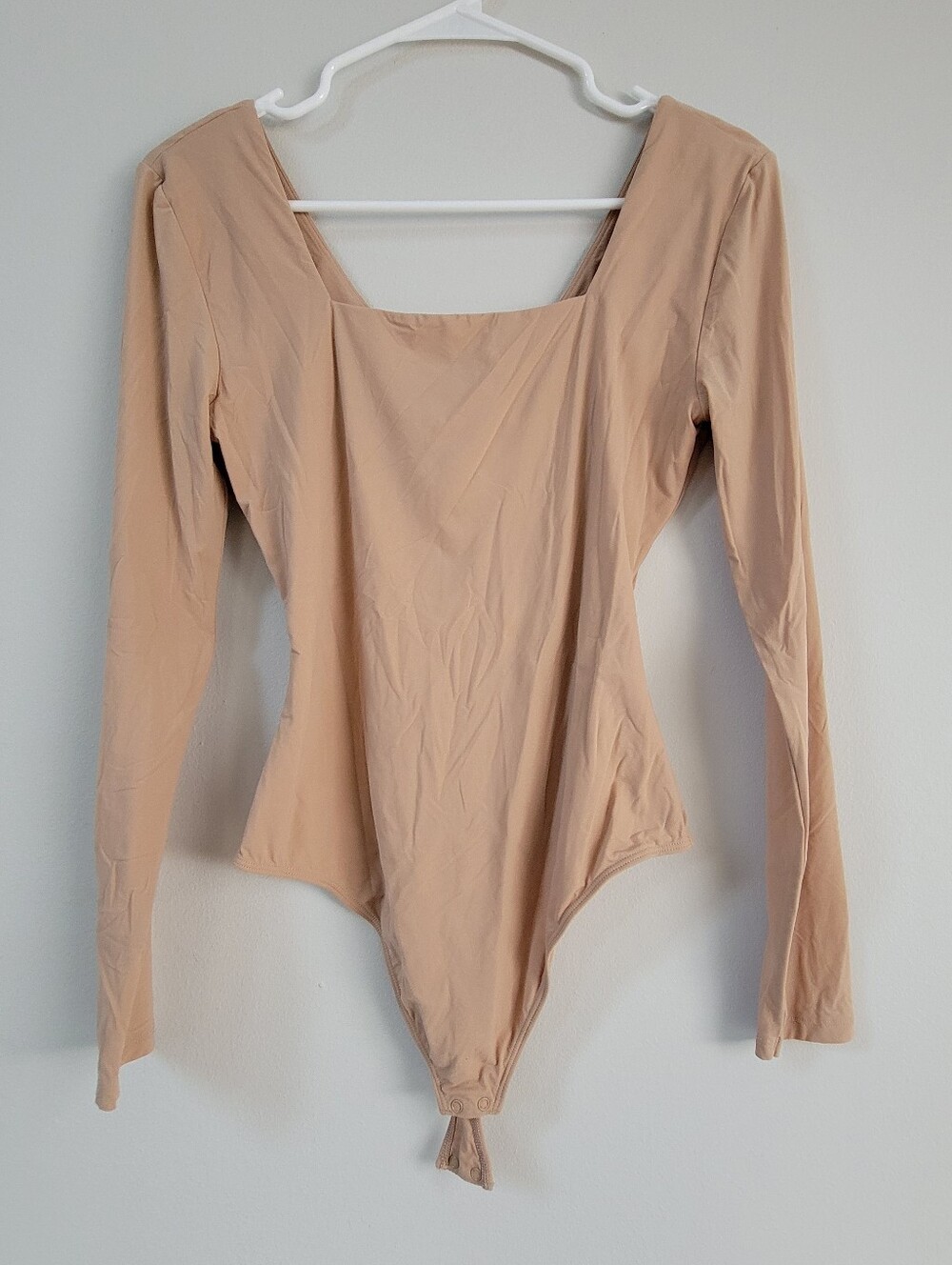 Quince Second Skin Nude Smoothing Long Sleeve Bodysuit Women Size M Square Neck